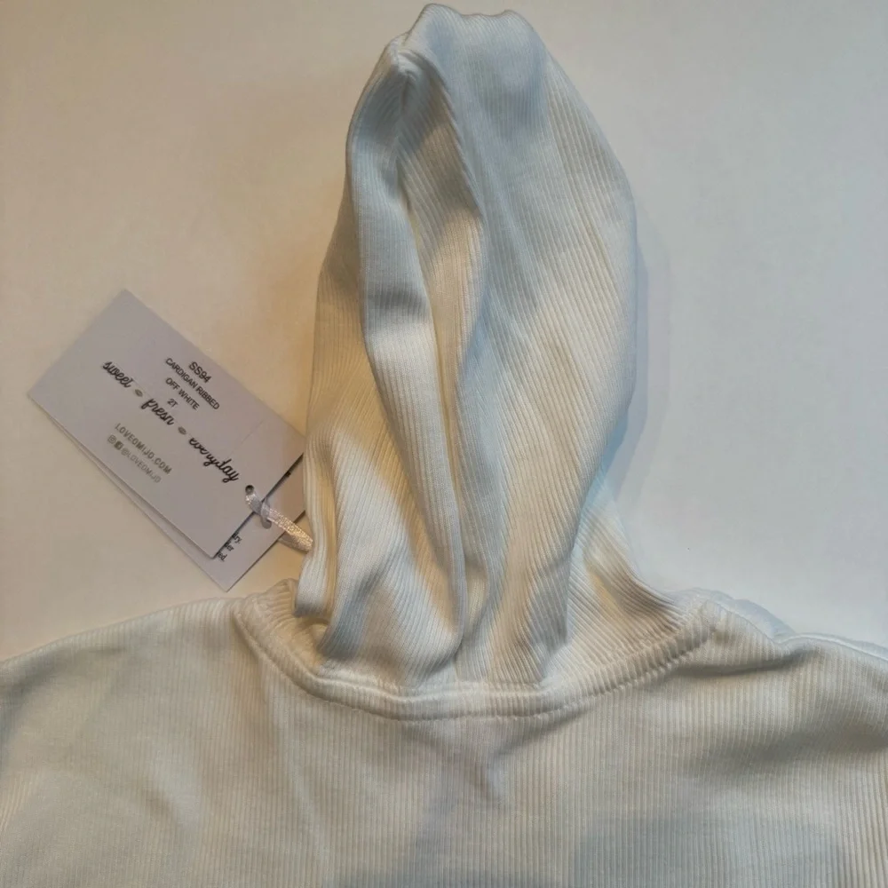 Omi Jo NWT by WDW Simple Cardigan Ribbed Off White Hooded Long Sleeve Girls 2T